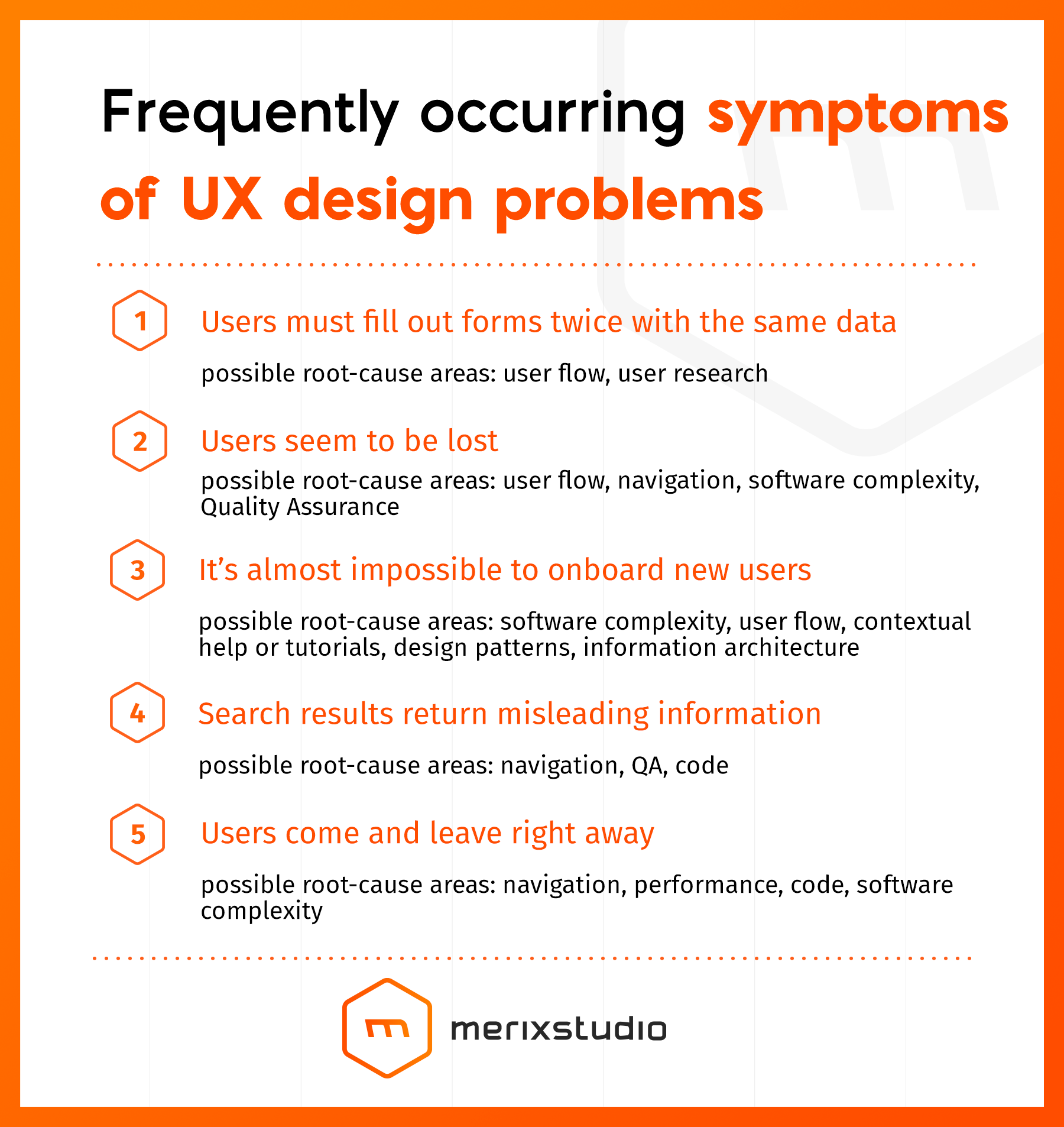 Frequently occurring symptoms of UX design problems